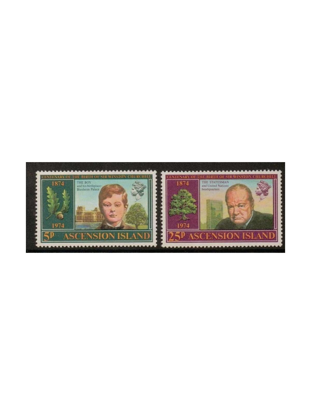 ASCENSION 1974 Centenary Winston Churchill 2v MNH**