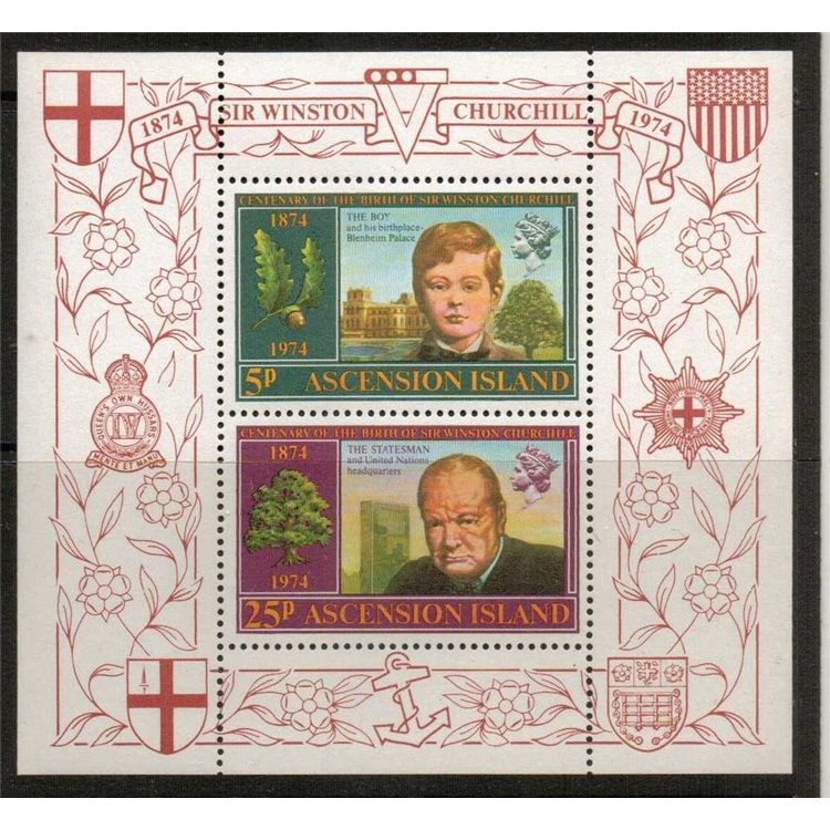 ASCENSION 1974 Centenario Winston Churchill BF MNH**