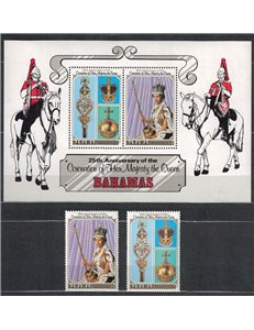 BAHAMAS 1978 25th Coronation Anniversary 2v + 1 s/s MNH**