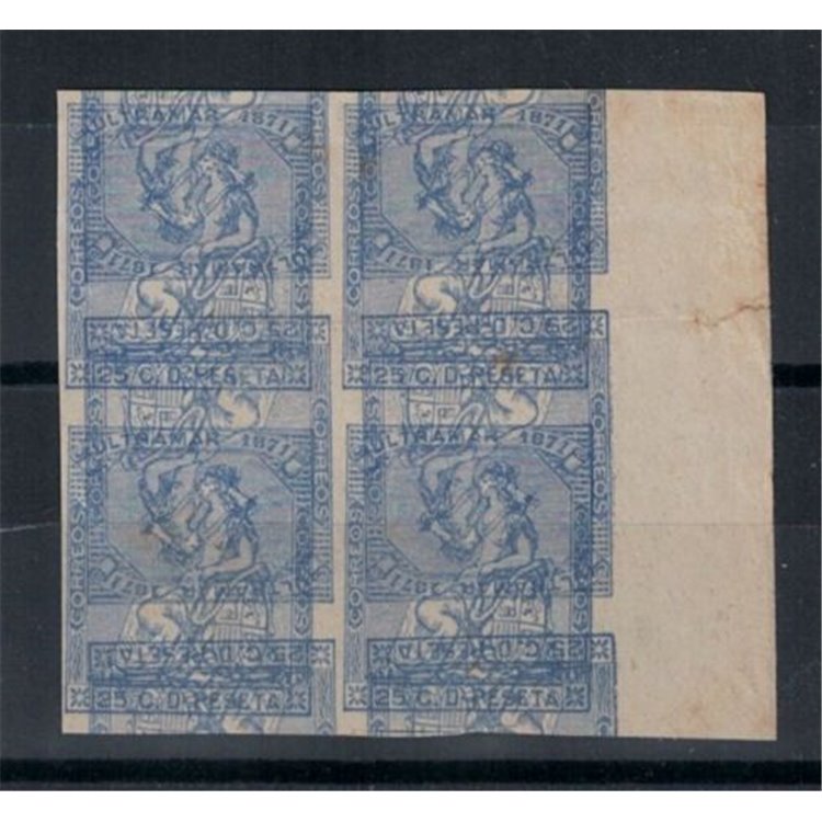 SPANISH ANTILLES 1871 Variety block of four 25c ultramarine ©
