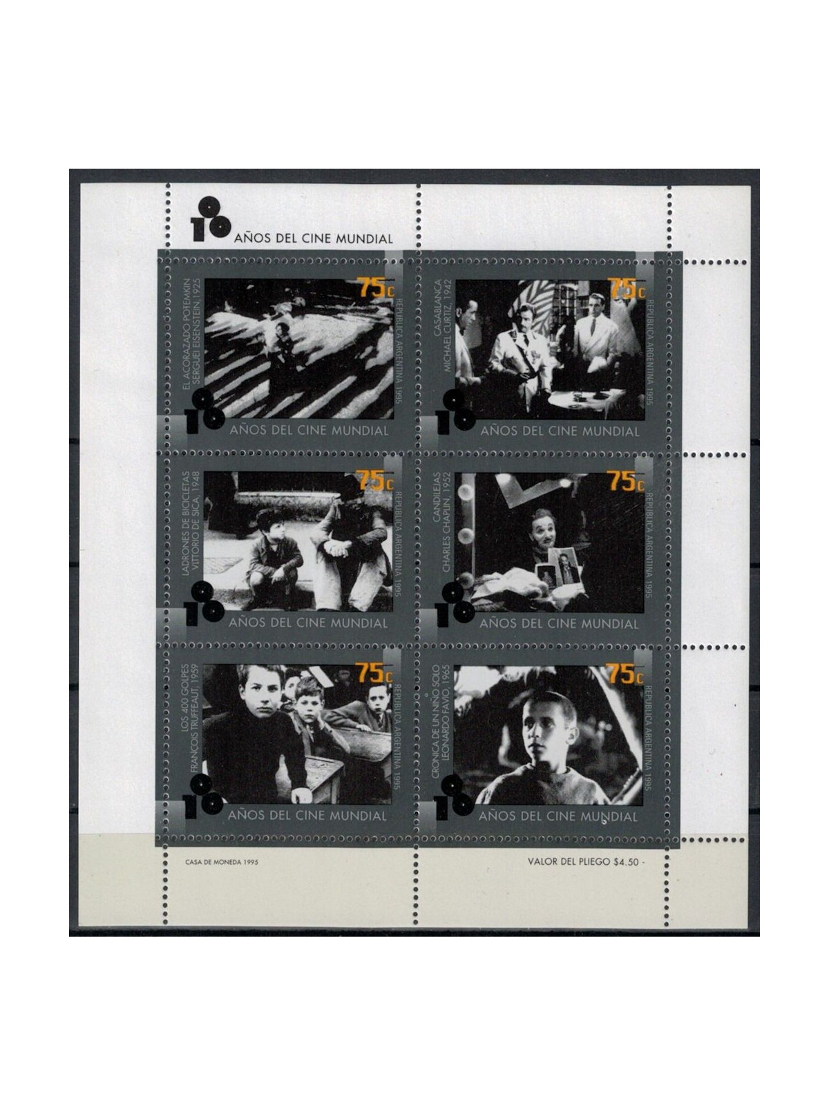 ARGENTINA 1995 Centenary of Cinema 6v MNH**