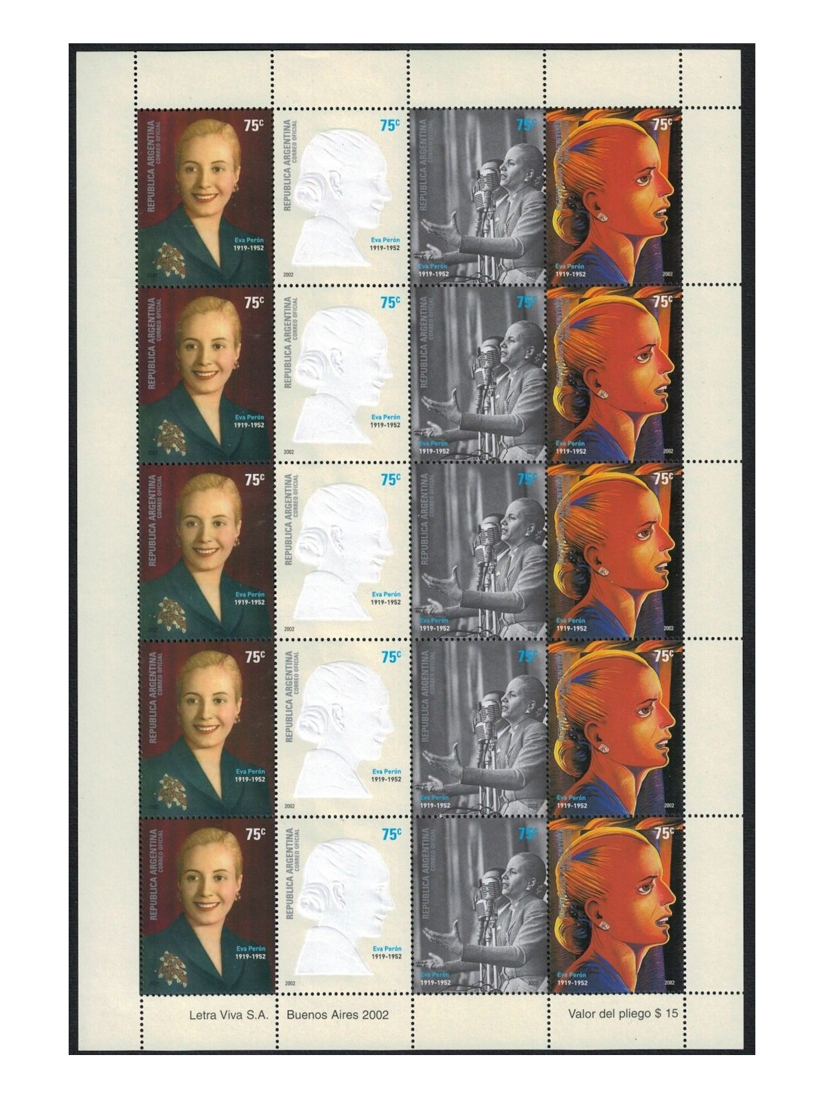 ARGENTINA 2002 Eva Peron m/s MNH**