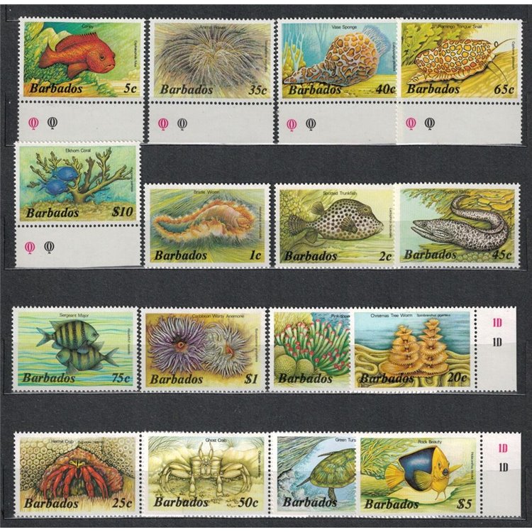BARBADOS 1985 Marine life 16v MNH**