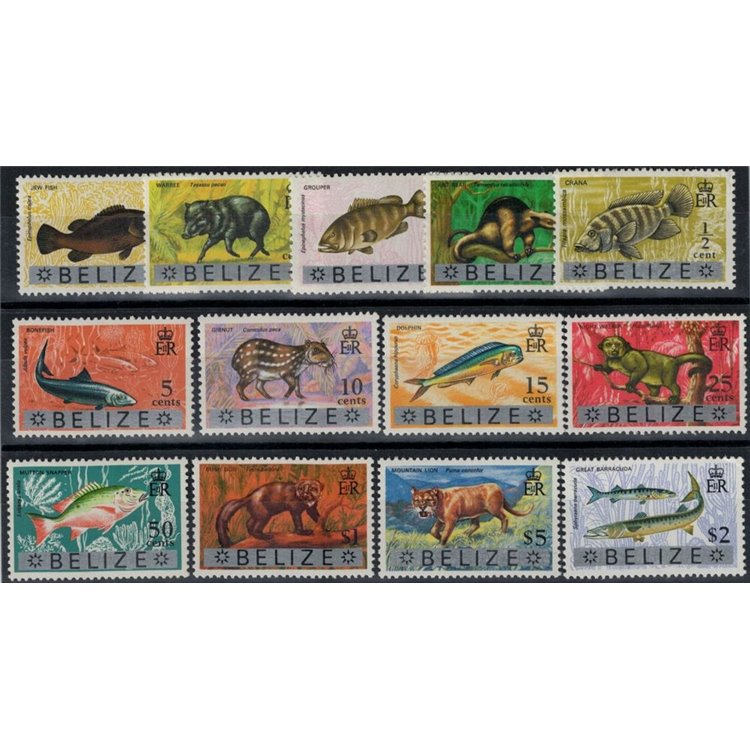 BELIZE 1973 Fauna, animals 13v MNH**