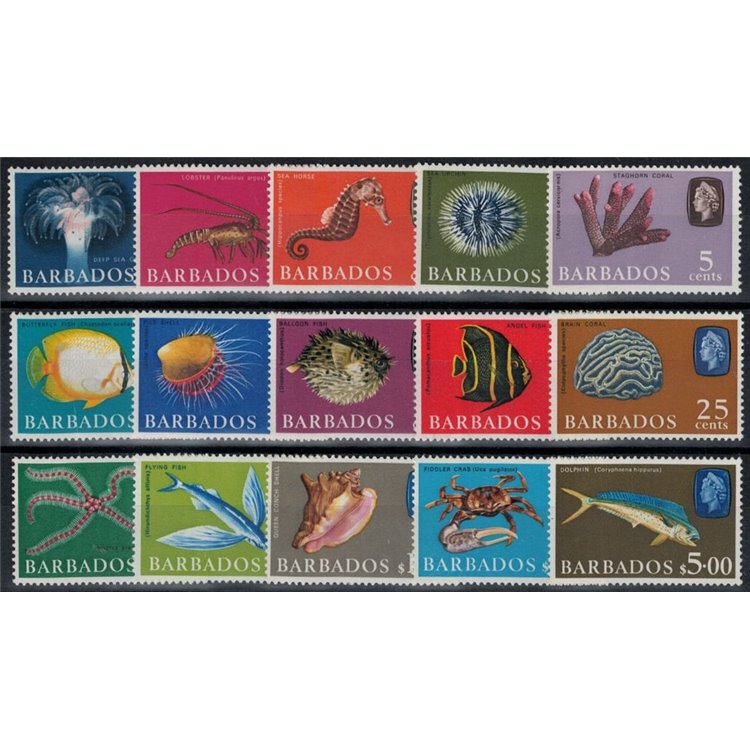 BARBADOS 1965-68 Fauna marina 15v MNH**
