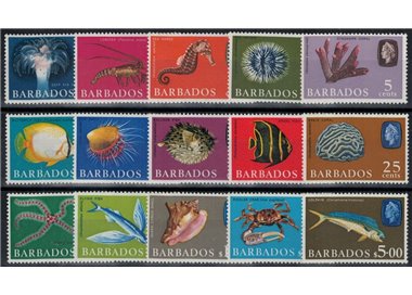 BARBADOS 1965-68 Marine fauna 15v MNH**