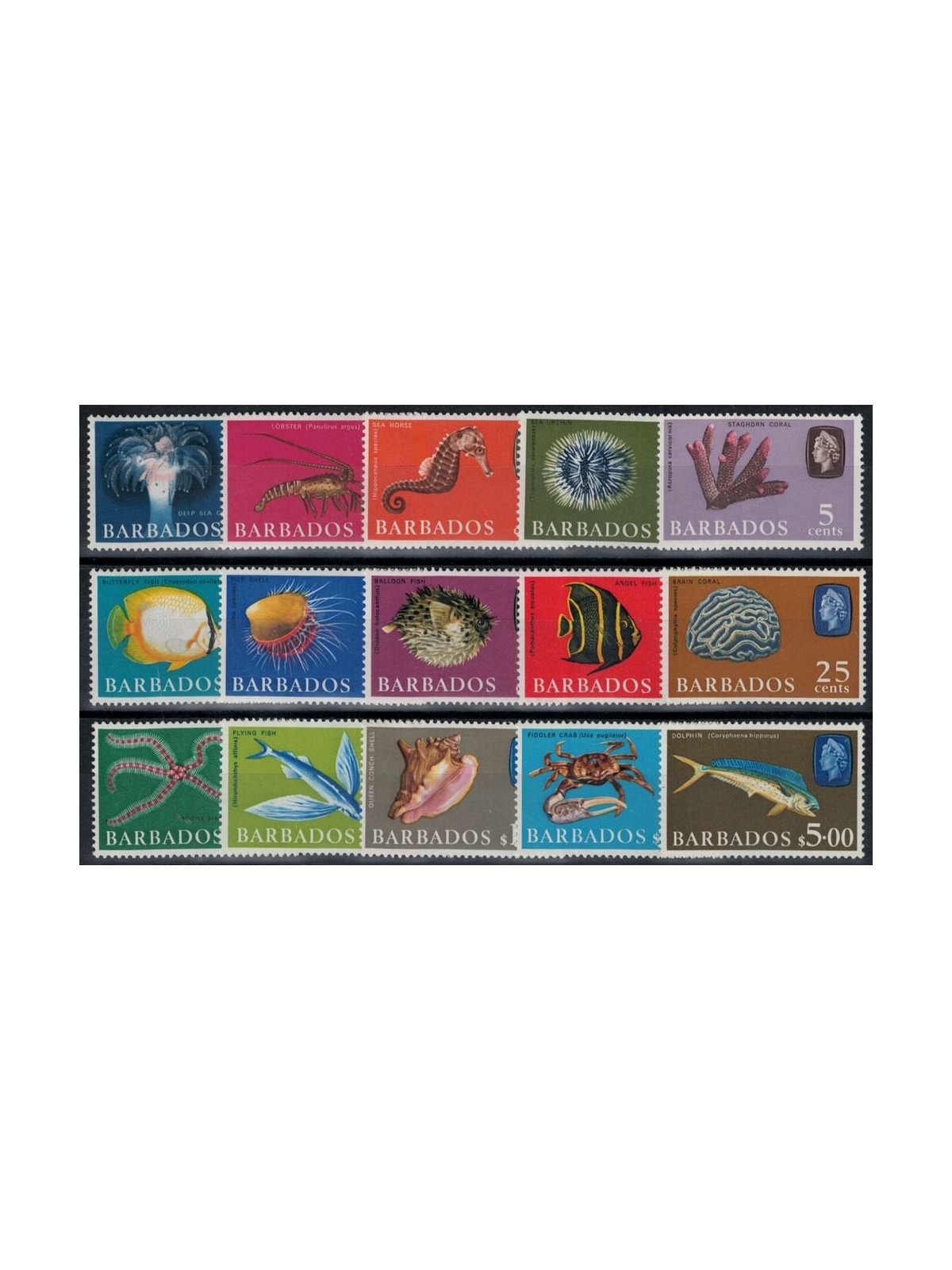 BARBADOS 1965-68 Fauna marina 15v MNH**