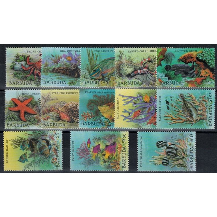 BARBUDA 1987 Marine life 13v MNH**