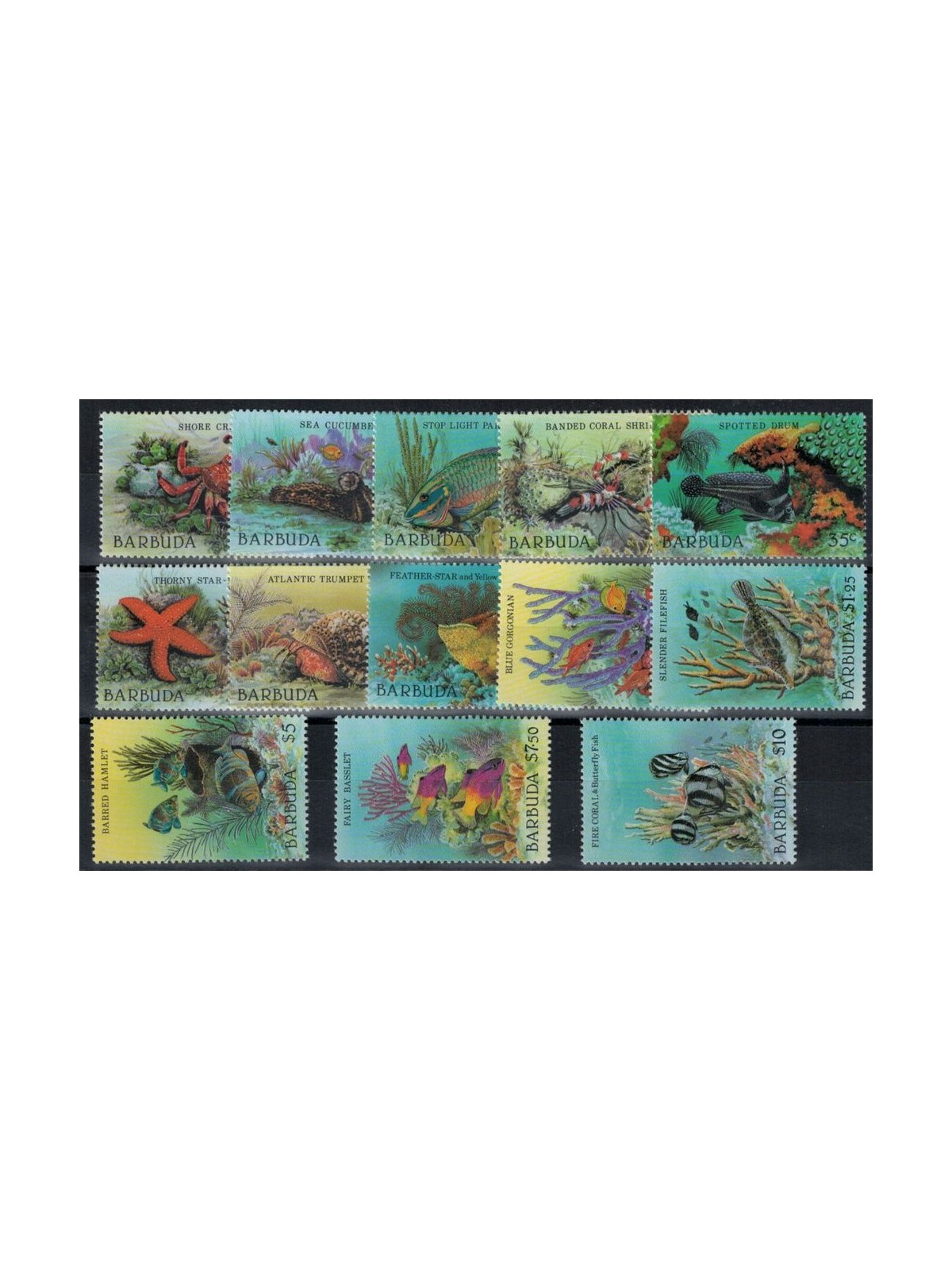 BARBUDA 1987 Marine life 13v MNH**