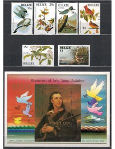 BELIZE 1985 John James Audubon, birds 6v + 1 s/s MNH**