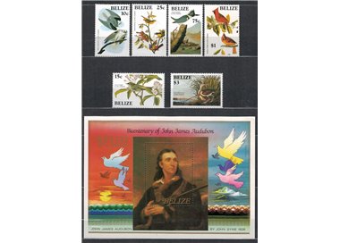 BELIZE 1985 John James Audubon, birds 6v + 1 s/s MNH**