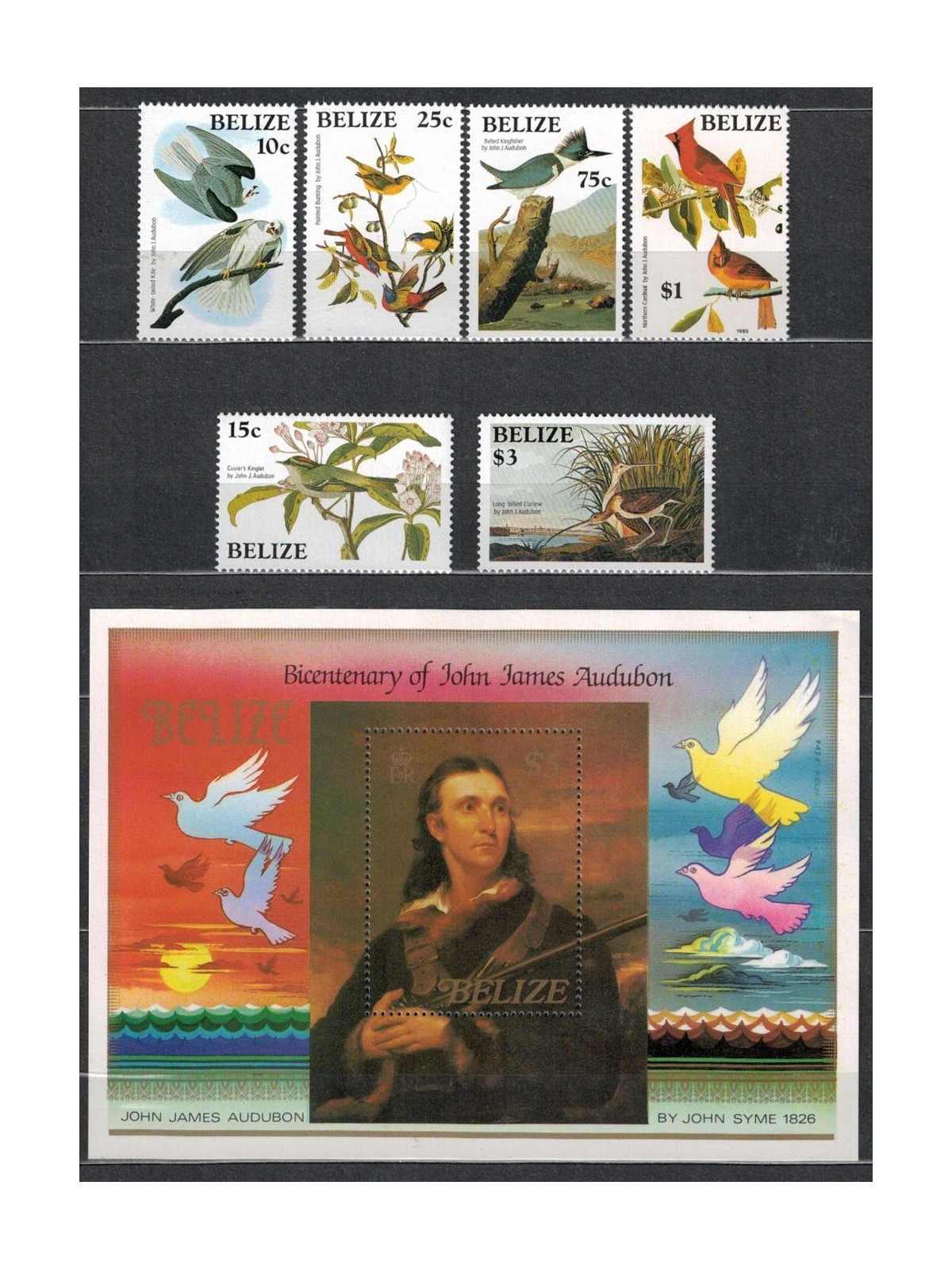 BELIZE 1985 John James Audubon, uccelli 6v + 1 BF MNH**