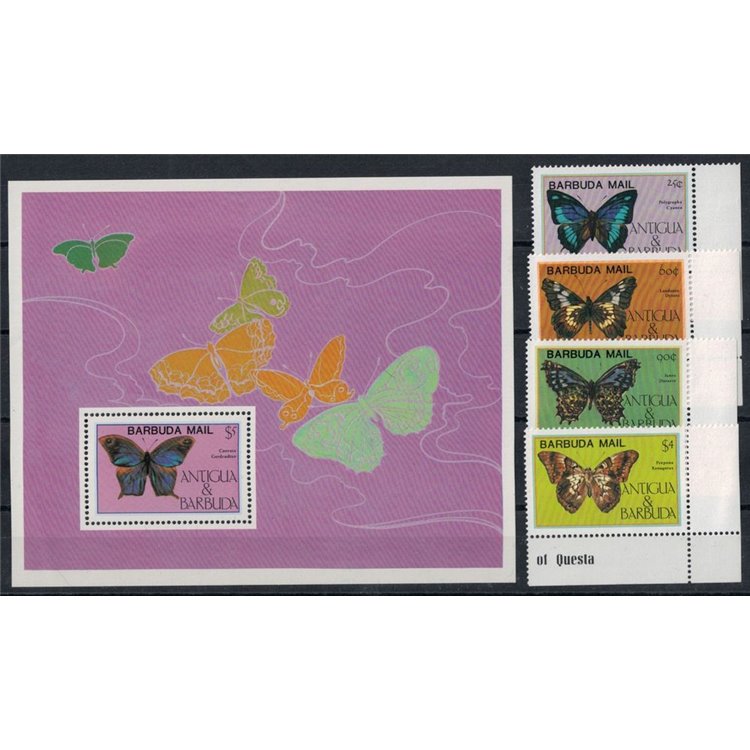BARBUDA 1985 Fauna, farfalle 4v + 1 BF MNH**
