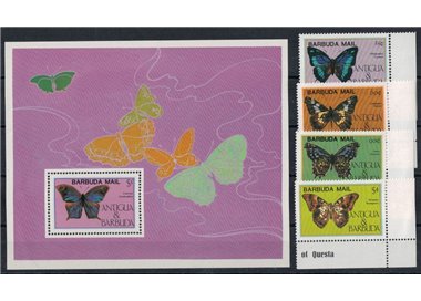 BARBUDA 1985 Fauna, farfalle 4v + 1 BF MNH**