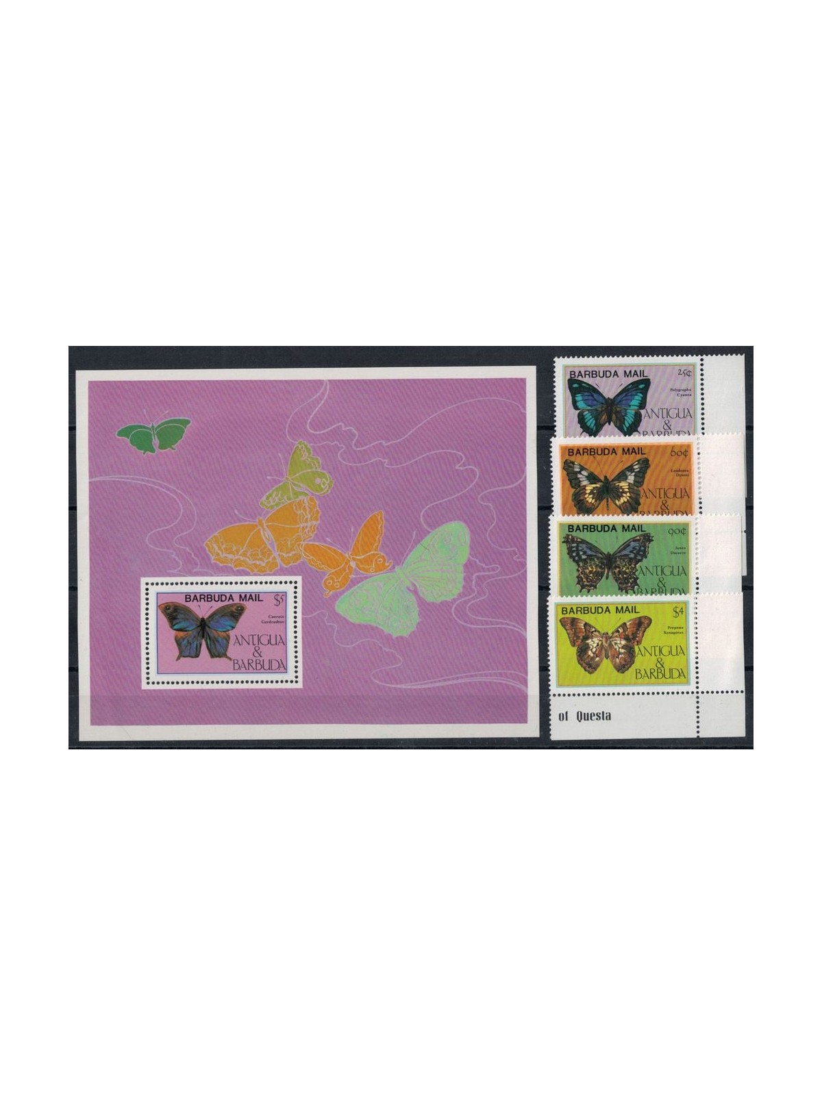 BARBUDA 1985 Fauna, butterflies 4v + 1 s/s MNH**