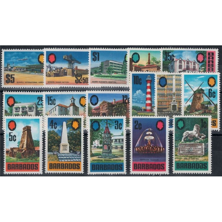 BARBADOS 1970 Serie ordinaria, architettura 16v MNH**