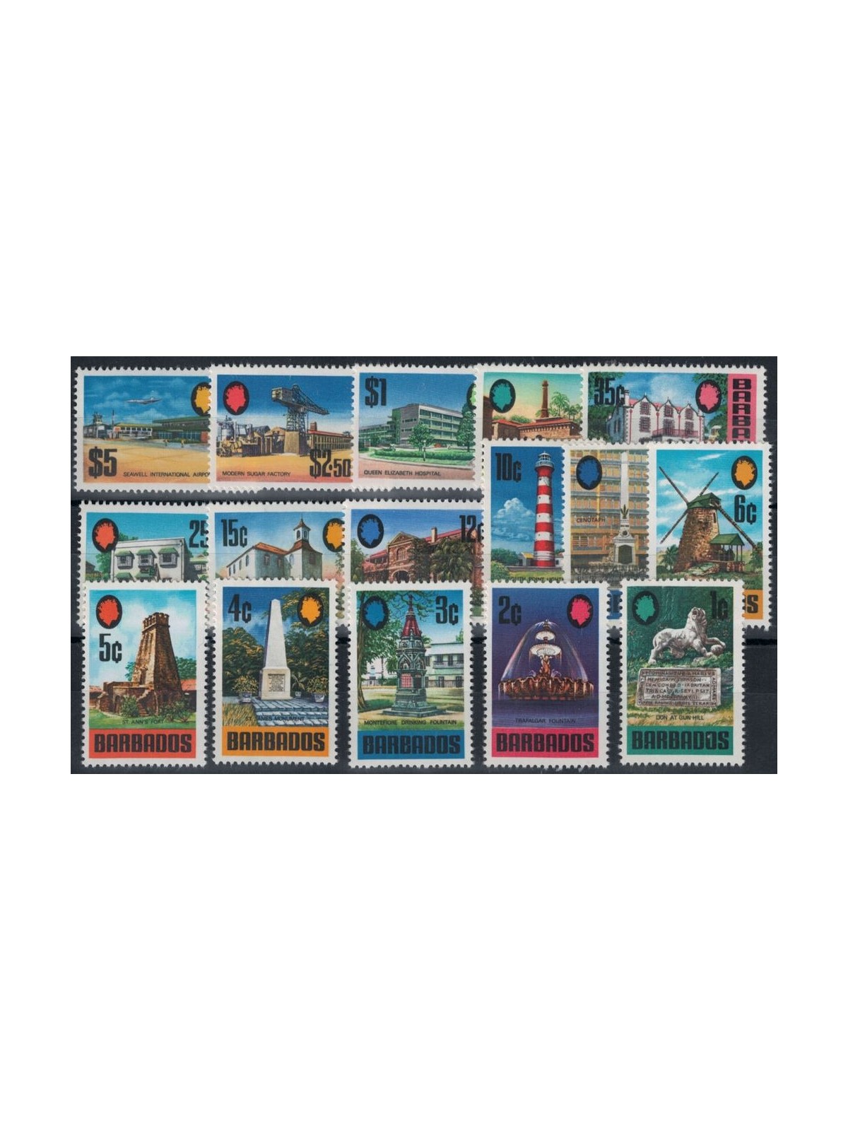 BARBADOS 1970 Serie ordinaria, architettura 16v MNH**