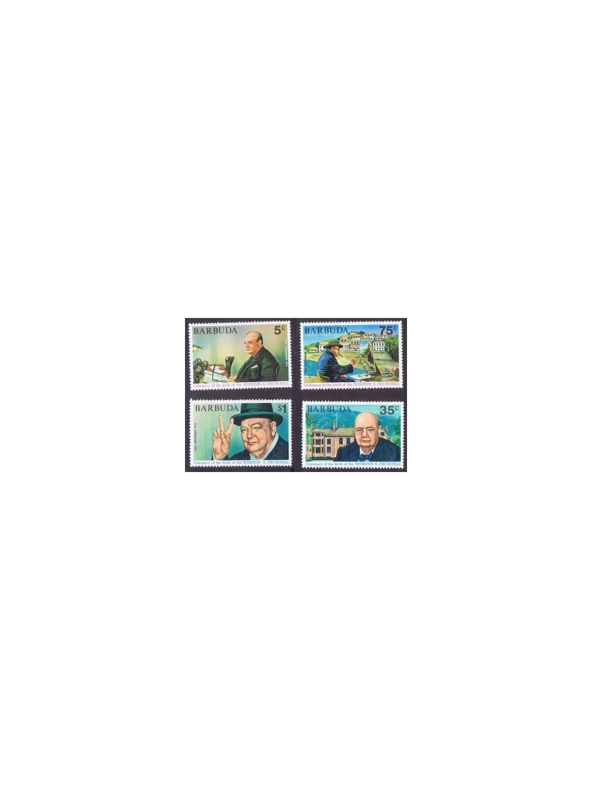 BARBUDA 1974 Centenario Winston Churchill 4v MNH**
