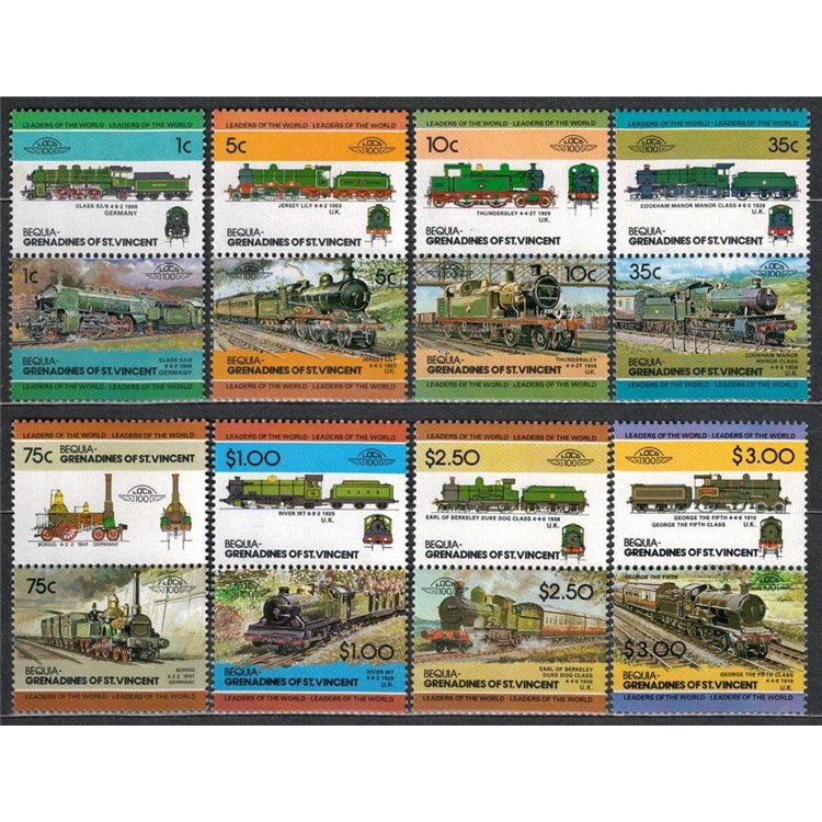 BEQUIA 1984 Locomotives, trains 16v MNH**