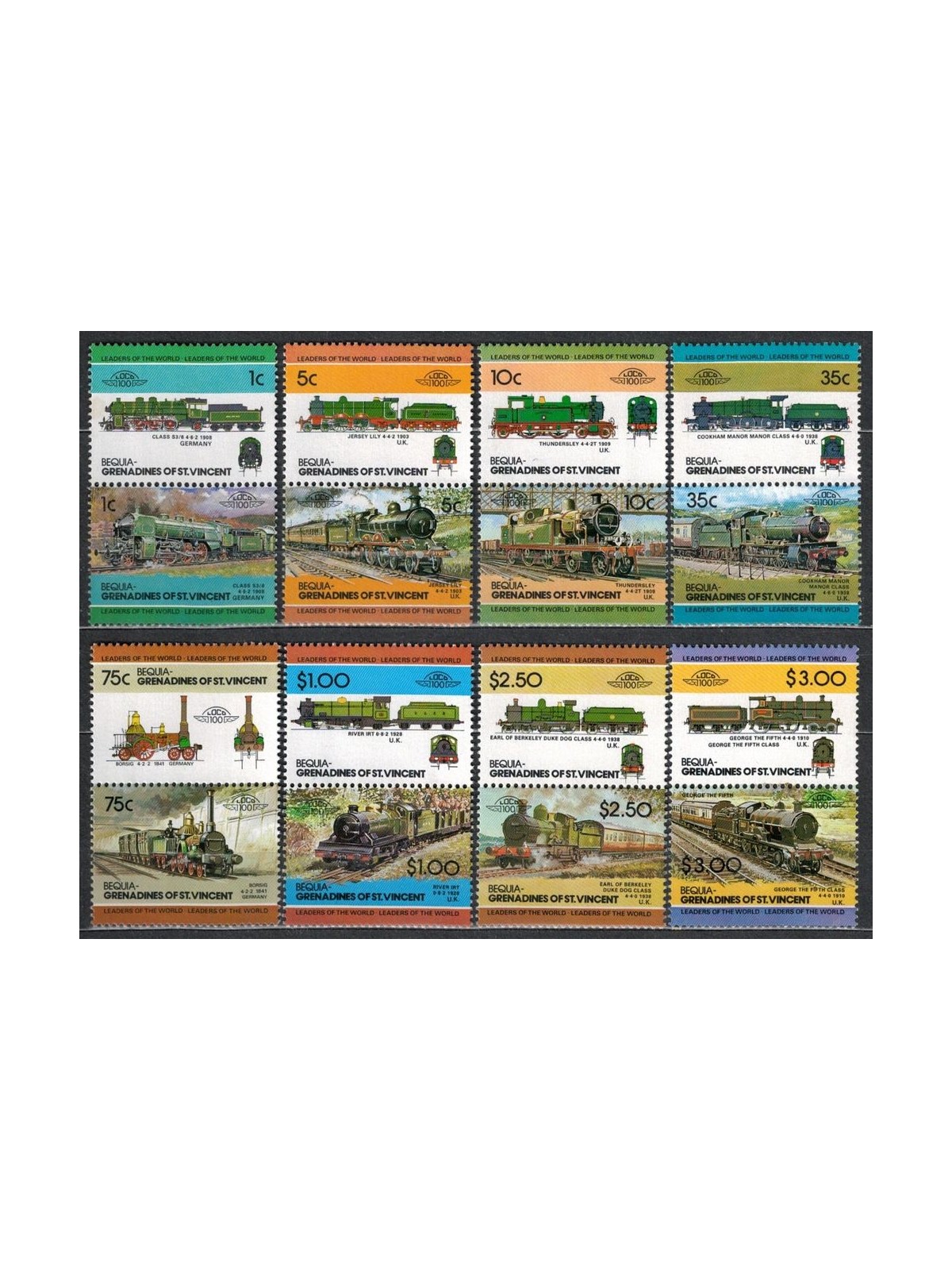 BEQUIA 1984 Locomotive, treni 16v MNH**
