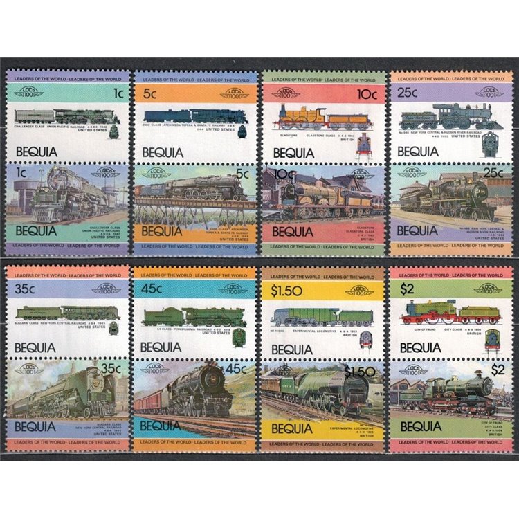 BEQUIA 1984 Trains, locomotives 16v MNH**