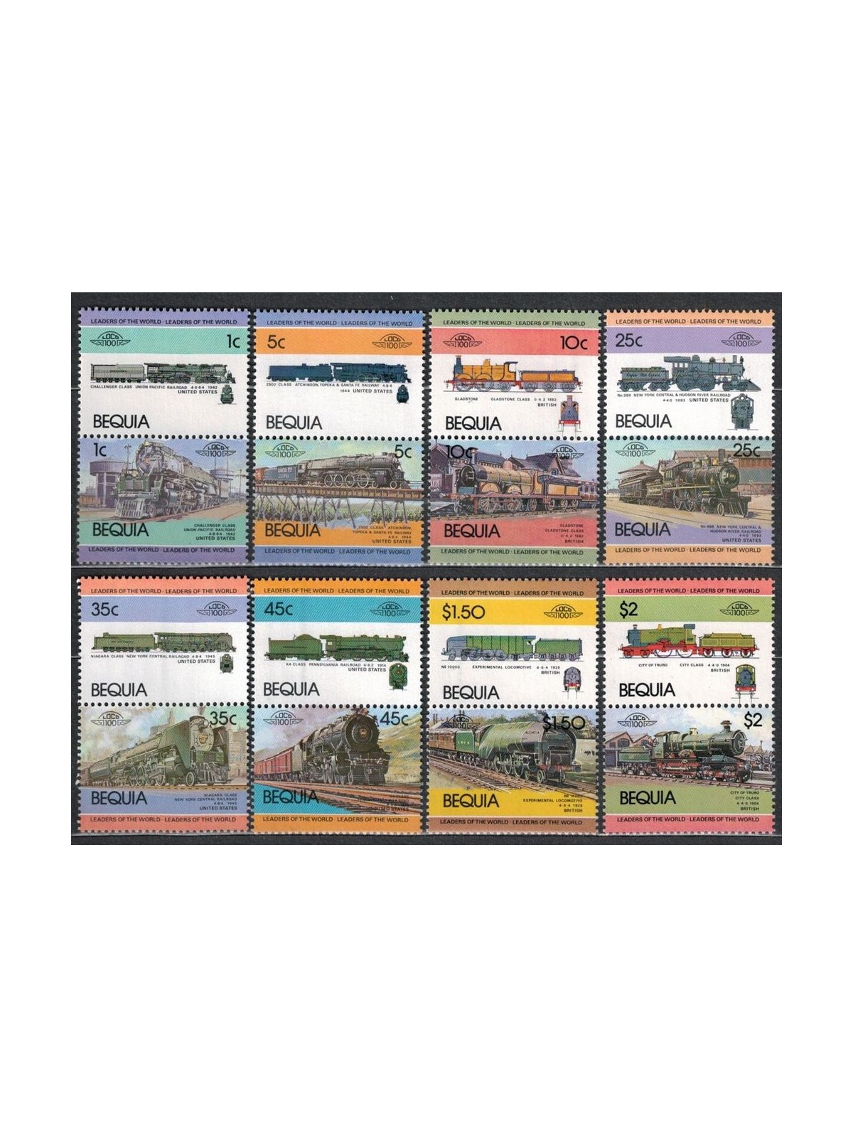 BEQUIA 1984 Treni, locomotive 16v MNH**