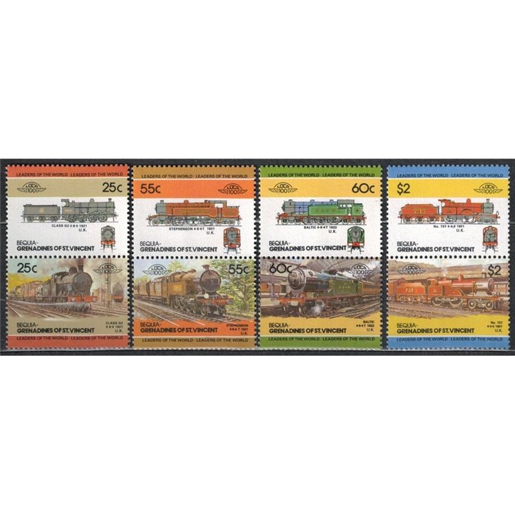BEQUIA 1985 Trains, locomotives 8v MNH**