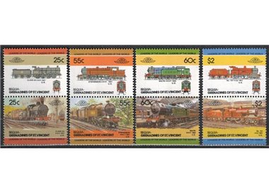 BEQUIA 1985 Trains, locomotives 8v MNH**