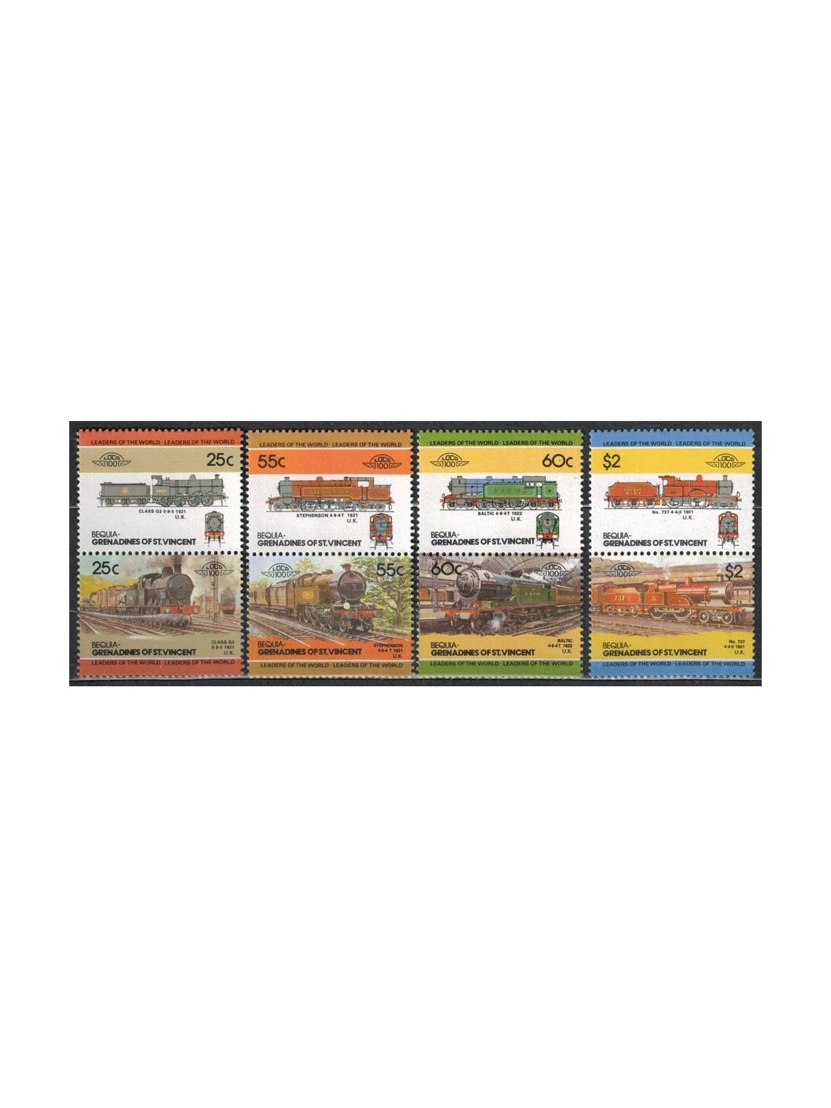 BEQUIA 1985 Treni, locomotive 8v MNH**