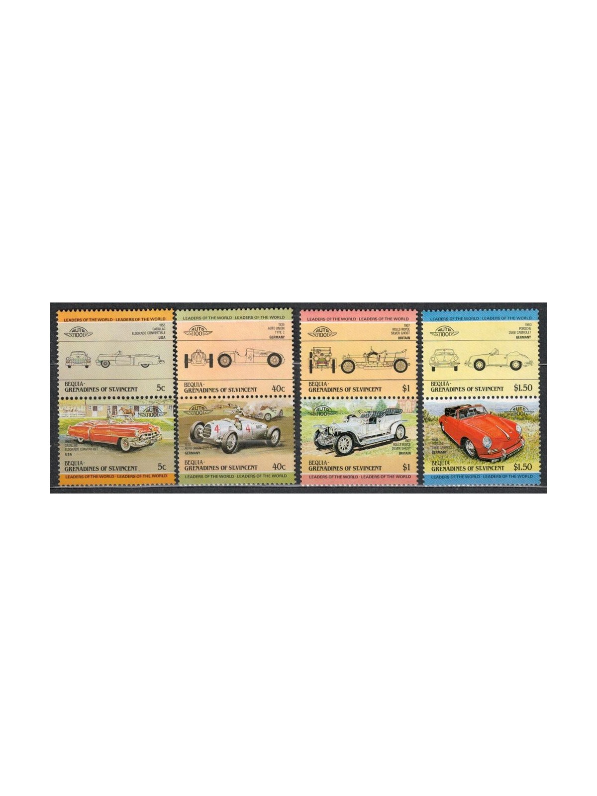 BEQUIA 1984 Automobili 8v MNH**