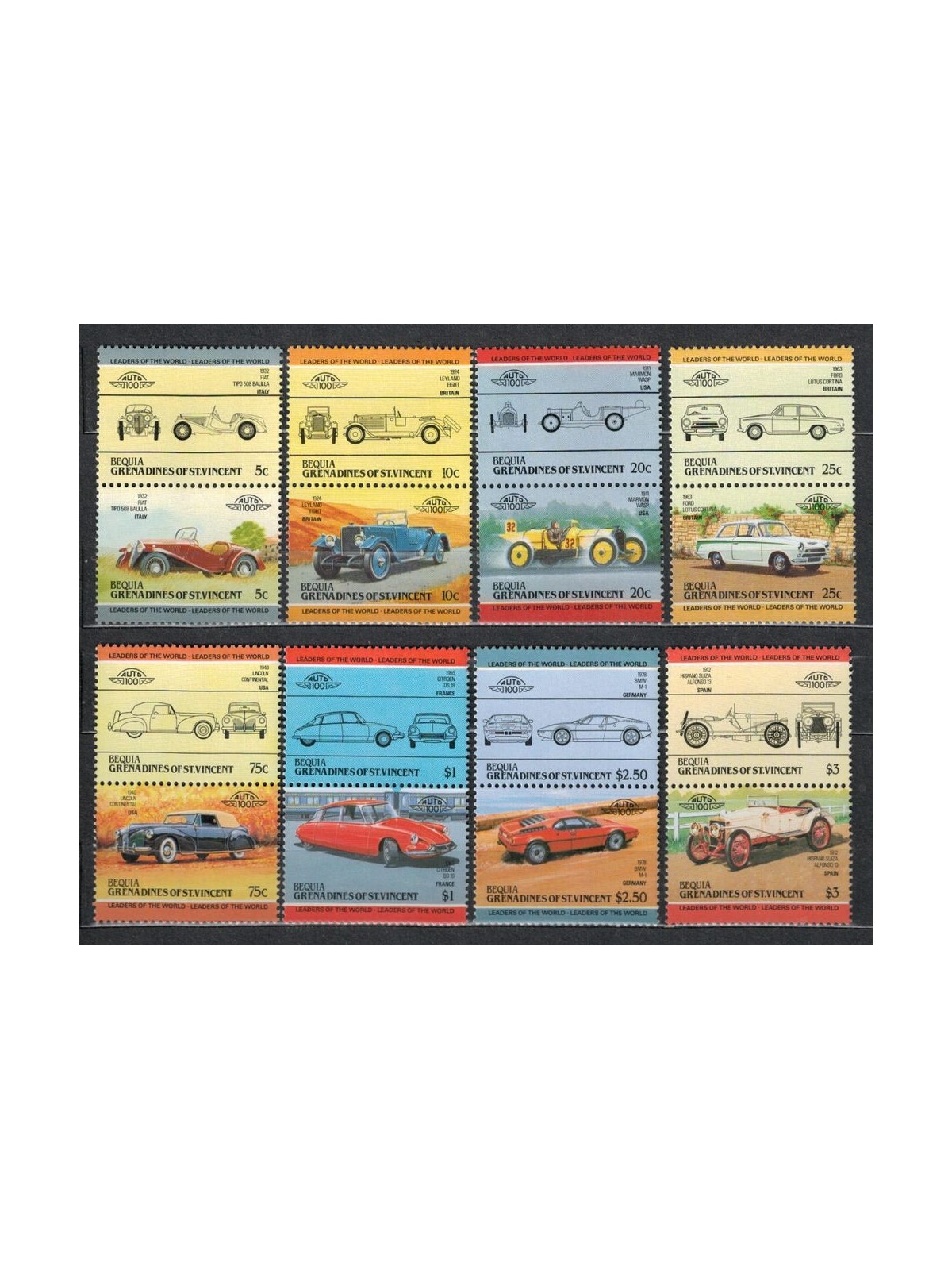 BEQUIA 1984 Automobili 16v MNH**