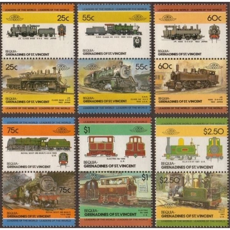 BEQUIA 1985 Treni, locomotive 12v MNH**