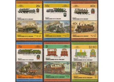 BEQUIA 1985 Trains, Locomotives 12v MNH**