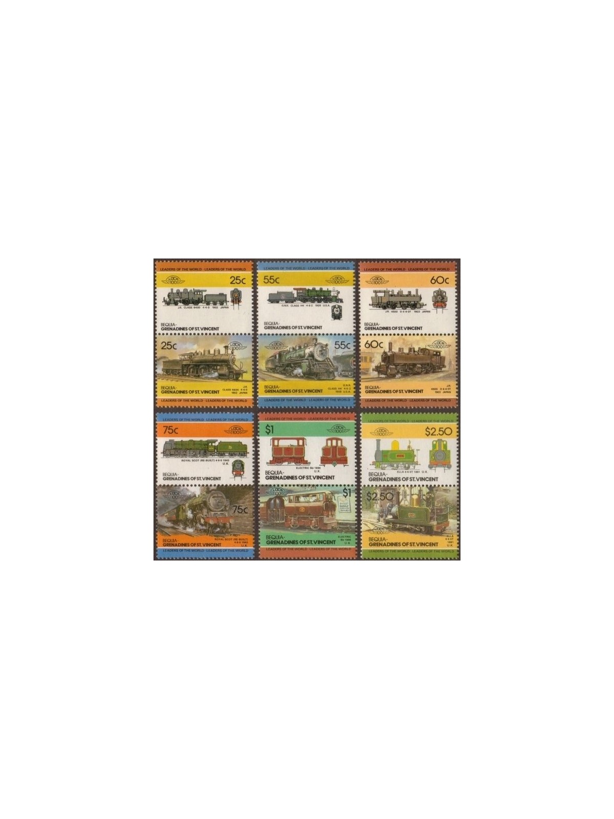 BEQUIA 1985 Trains, Locomotives 12v MNH**