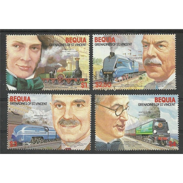 BEQUIA 1986 Trains, locomotives 4v MNH**