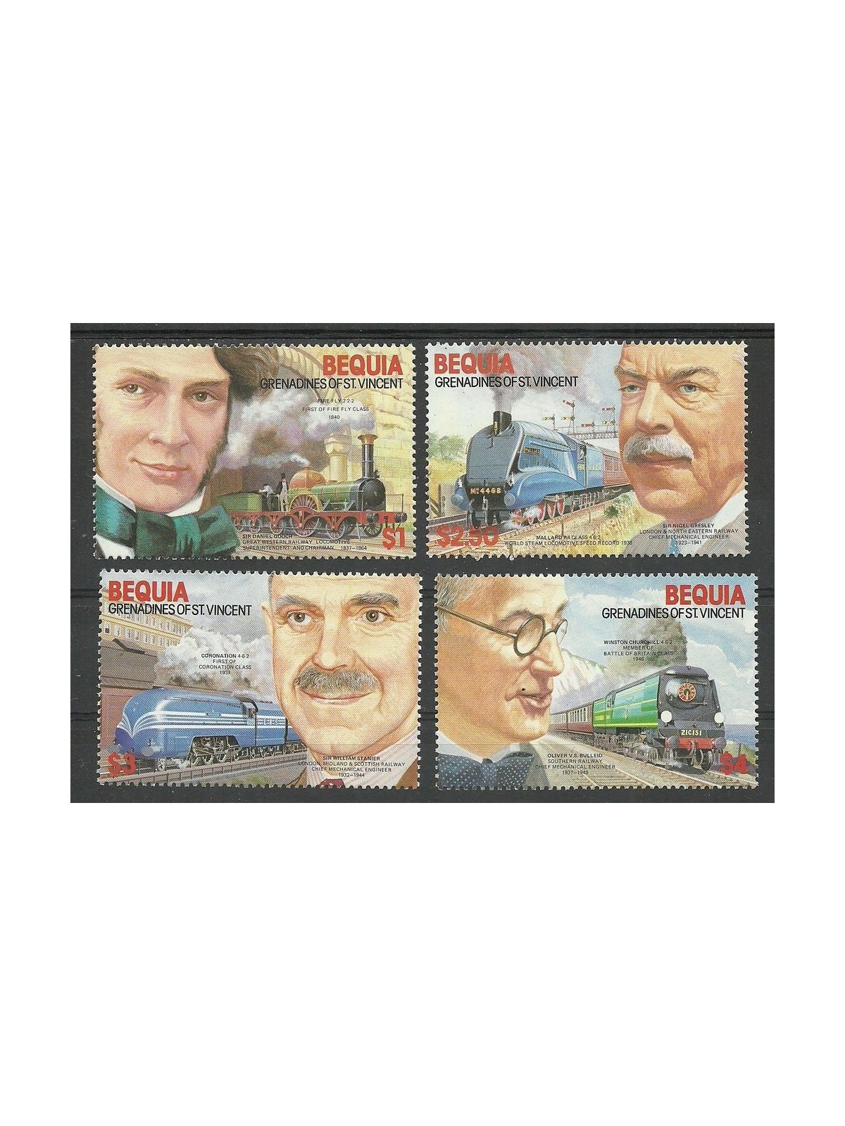 BEQUIA 1986 Treni, locomotive 4v MNH**