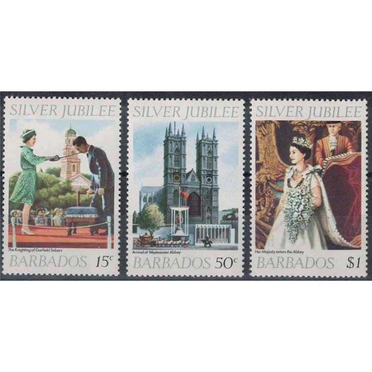 BARBADOS 1977 Silver Jubilee 3v MNH**
