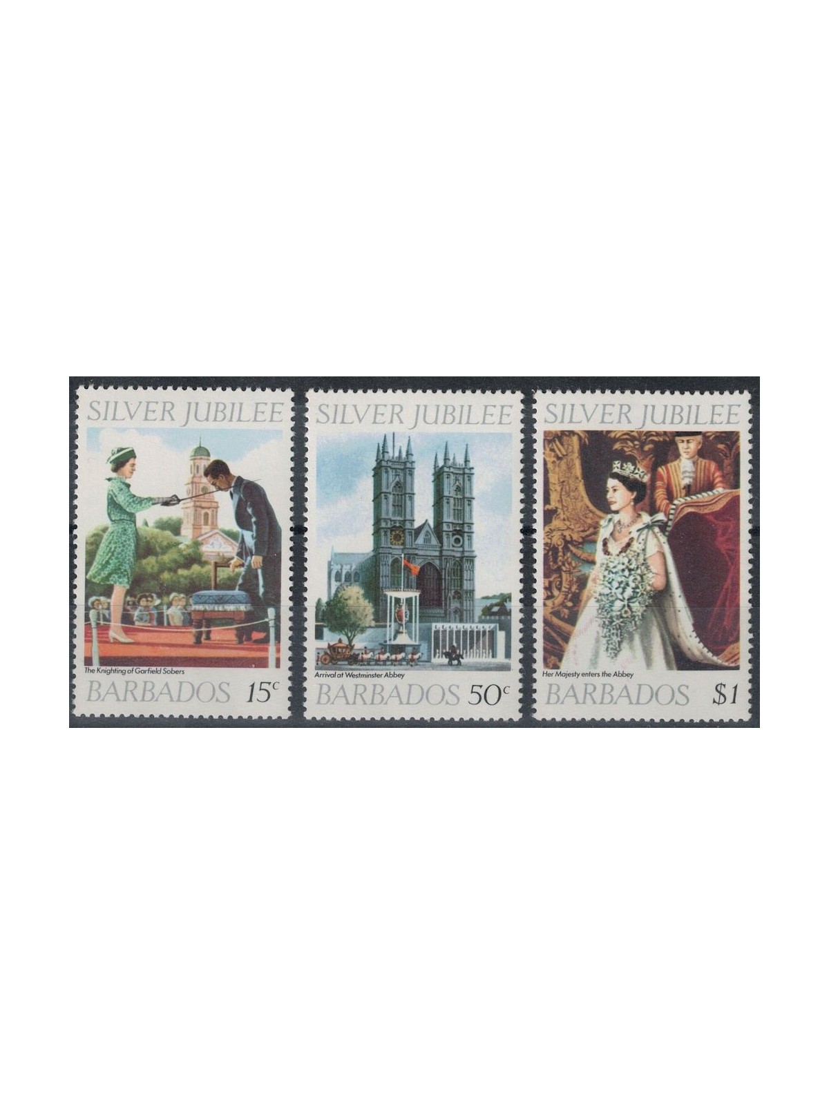 BARBADOS 1977 Silver Jubilee 3v MNH**