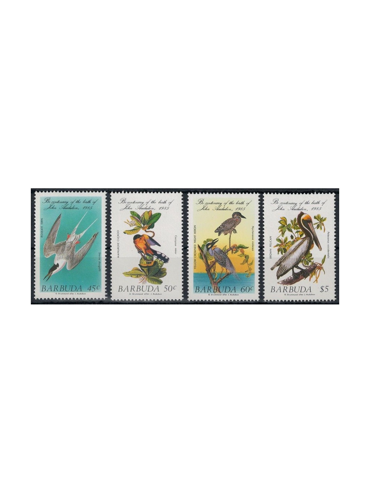 BARBUDA 1985 John James Audubon, uccelli (I) 4v MNH**