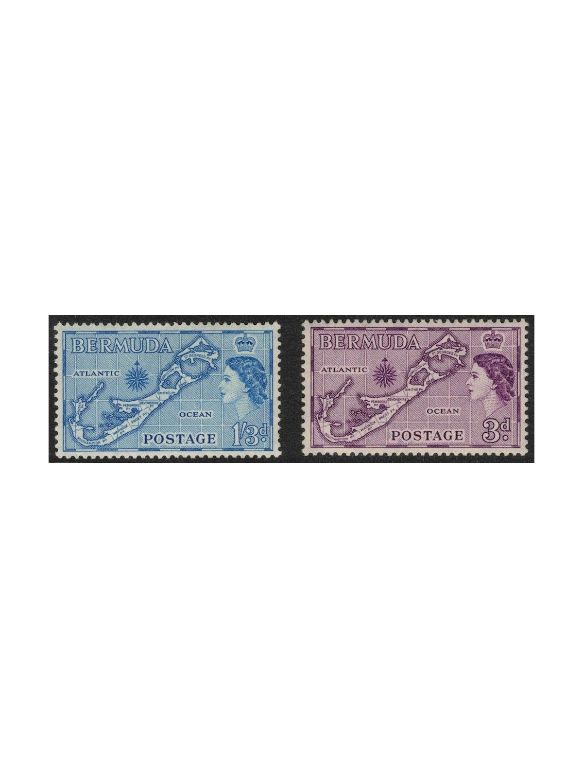 BERMUDA 1957 Map of Bermuda 2v MNH**