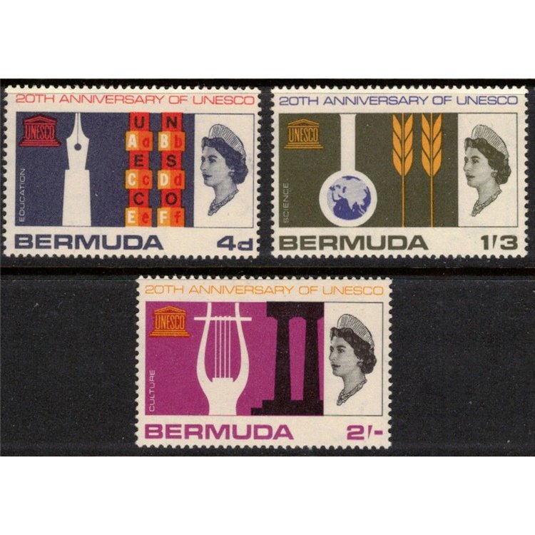 BERMUDA 1966 Anniversary UNESCO 3v MNH**