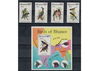 BHUTAN 1982 Uccelli 4v + 1 BF MNH**