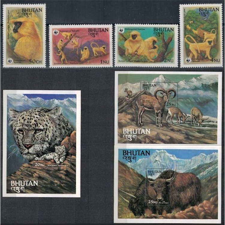 BHUTAN 1984 Scimmie, salvaguardia della natura 4v + 3 BF MNH**