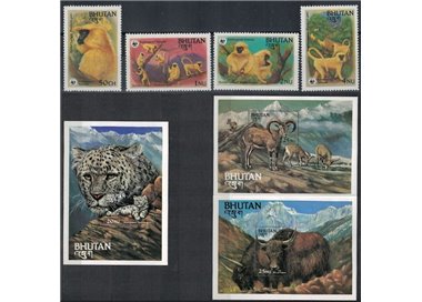 BHUTAN 1984 Scimmie, salvaguardia della natura 4v + 3 BF MNH**