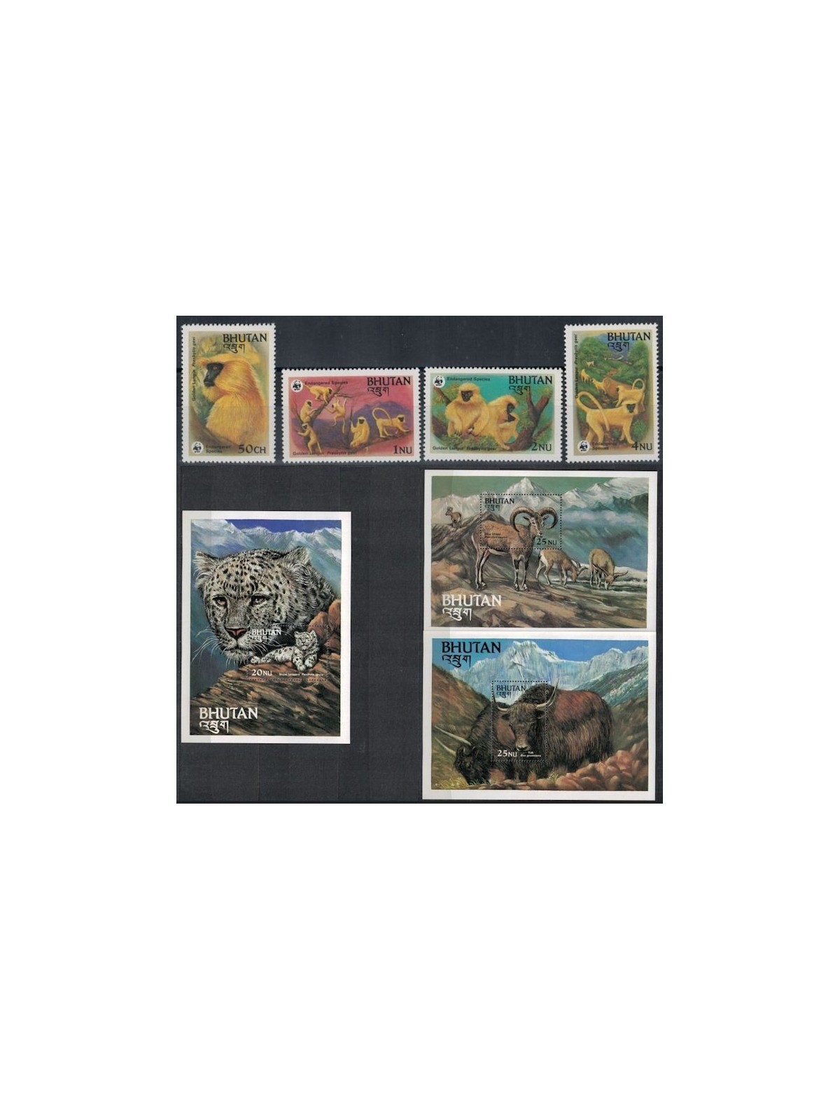 BHUTAN 1984 Monkeys, nature conservation 4v + 3 s/s MNH**