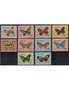 BOLIVIA 1970 Butterflies 10 v