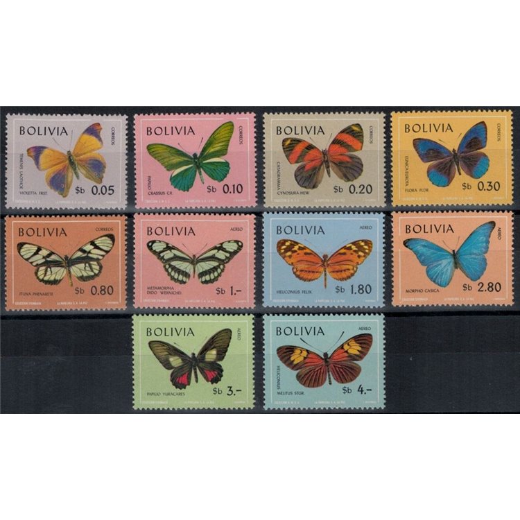 BOLIVIA 1970 Butterflies 10 v