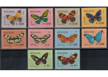 BOLIVIA 1970 Farfalle - Butterflies 10 v