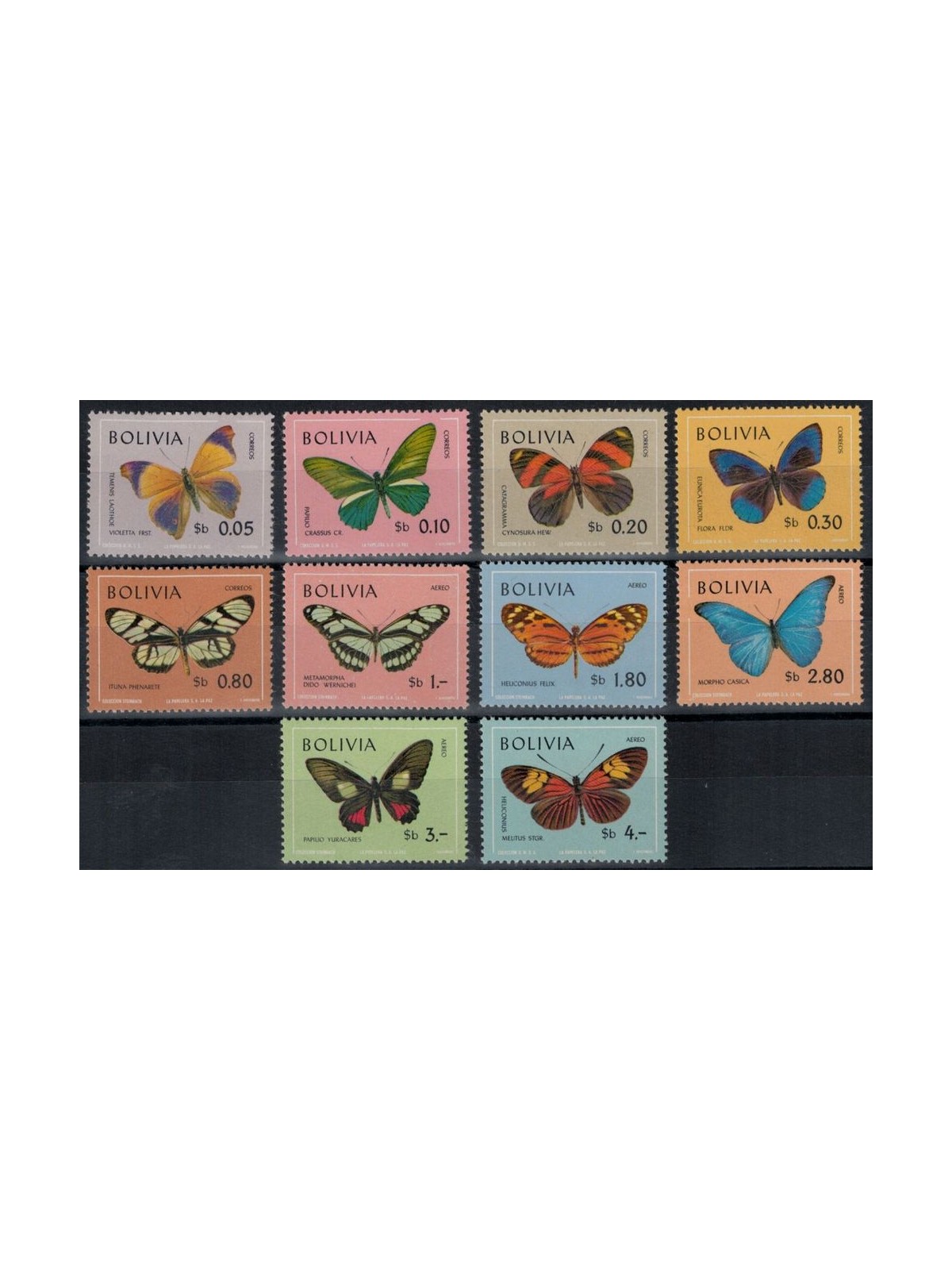 BOLIVIA 1970 Butterflies 10 v