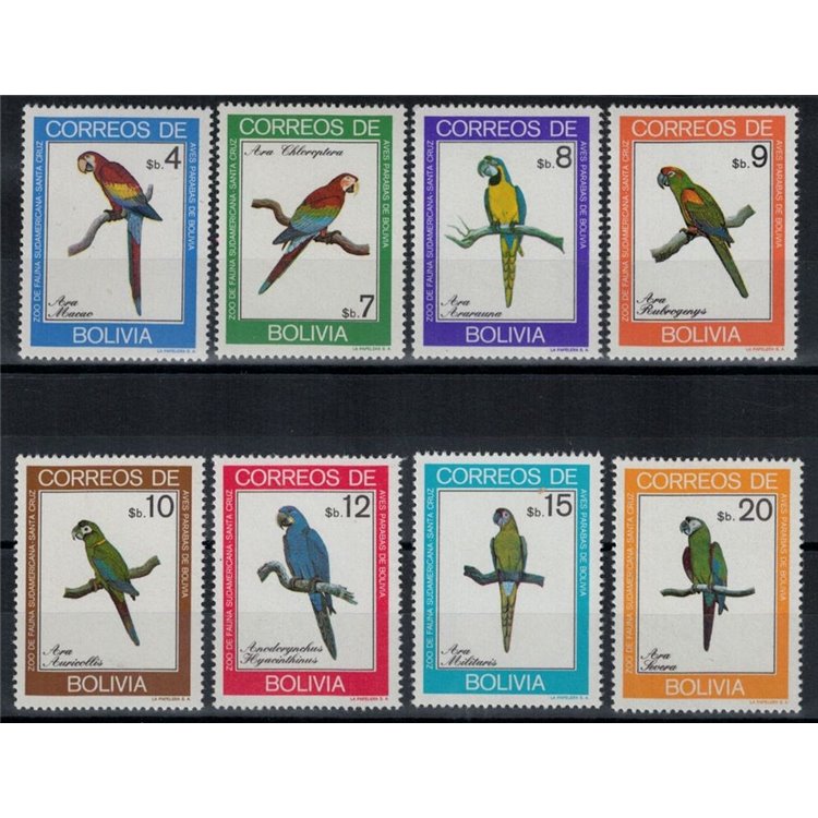 BOLIVIA 1981 Birds, Parrots 8 v